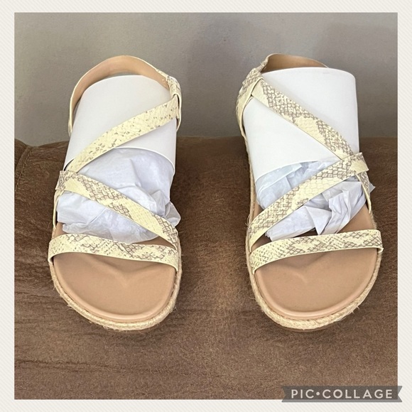 NEW Lucky Brand Cream Gray Reptile Print Straw Sole Bohemian Strappy Sandals - Picture 5 of 6